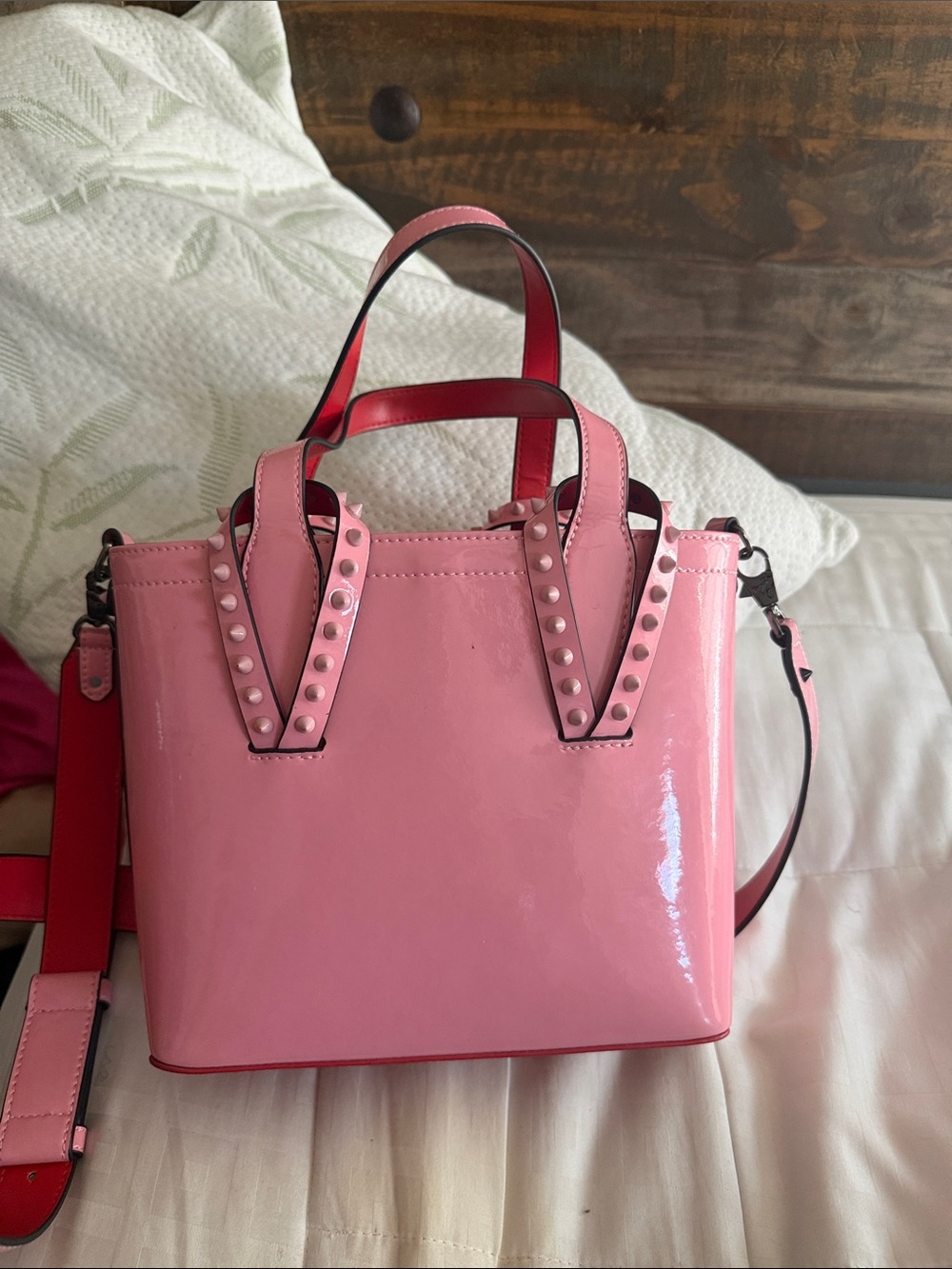 Christian Louboutin Pink Patent Stud-Accent Tote Bag by